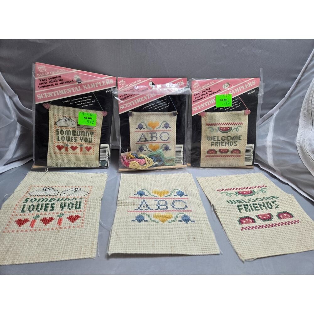 Lot of 3 Finished BANAR DESIGNS CROSS STITCH Kit Scentimenal Samplers